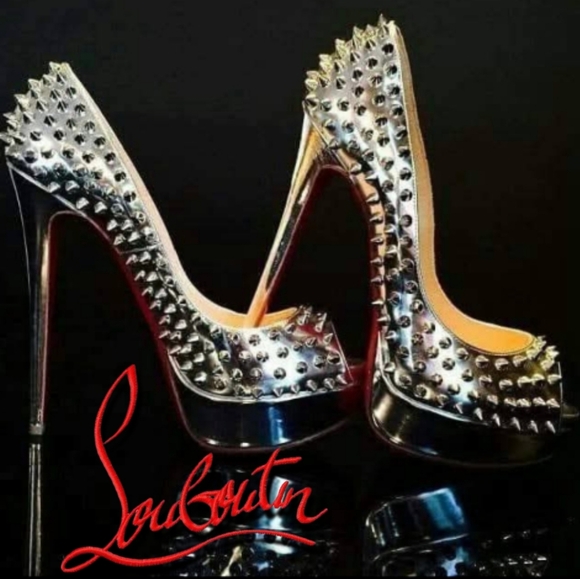 Christian Louboutin Shoes - ⭐️Christian Loboutin Silver Spiked Peep-Toe Platform Runway Heels